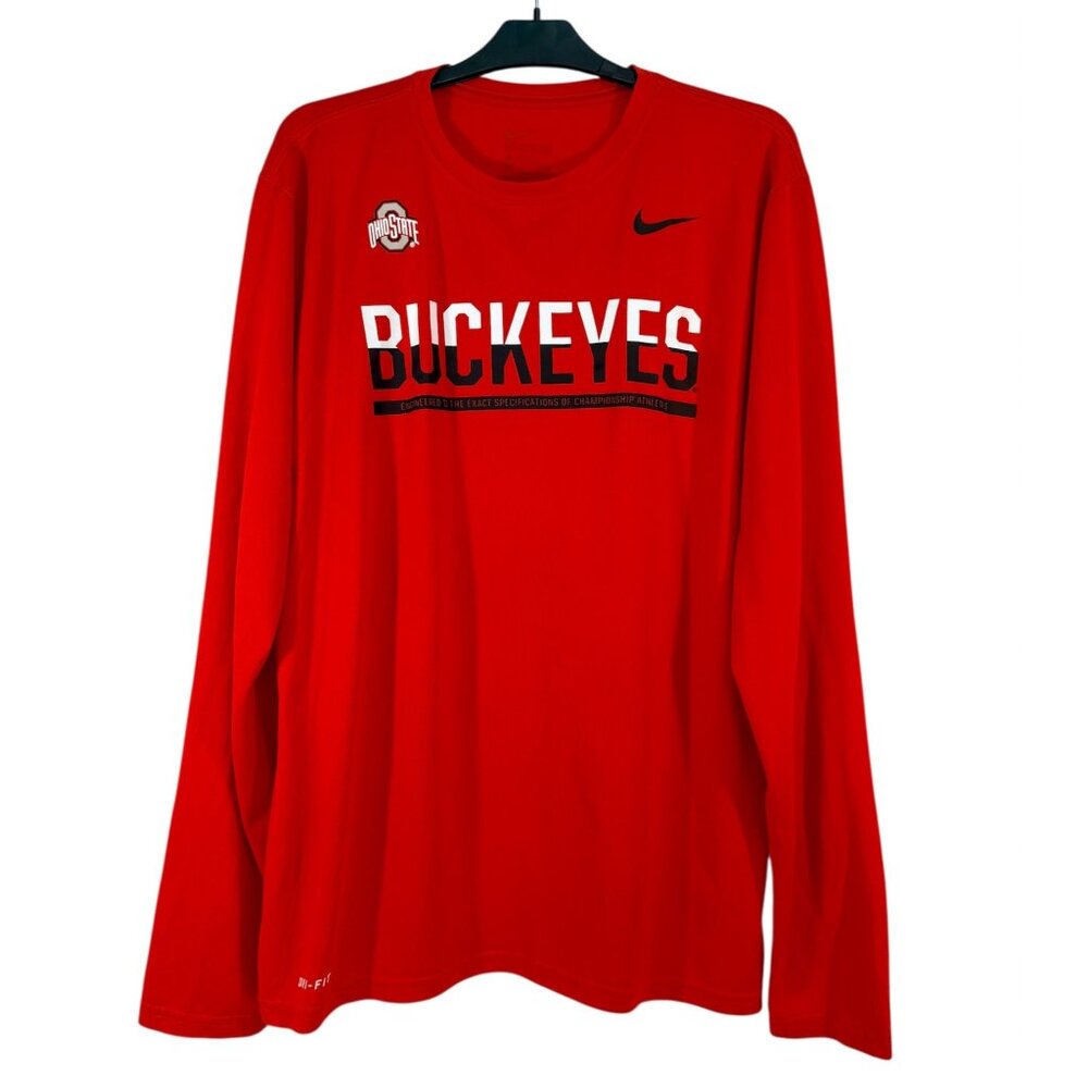 Nike Tee Ohio State Buckeyes Red Long Sleeve Shirt Mens Large 100% Polyester